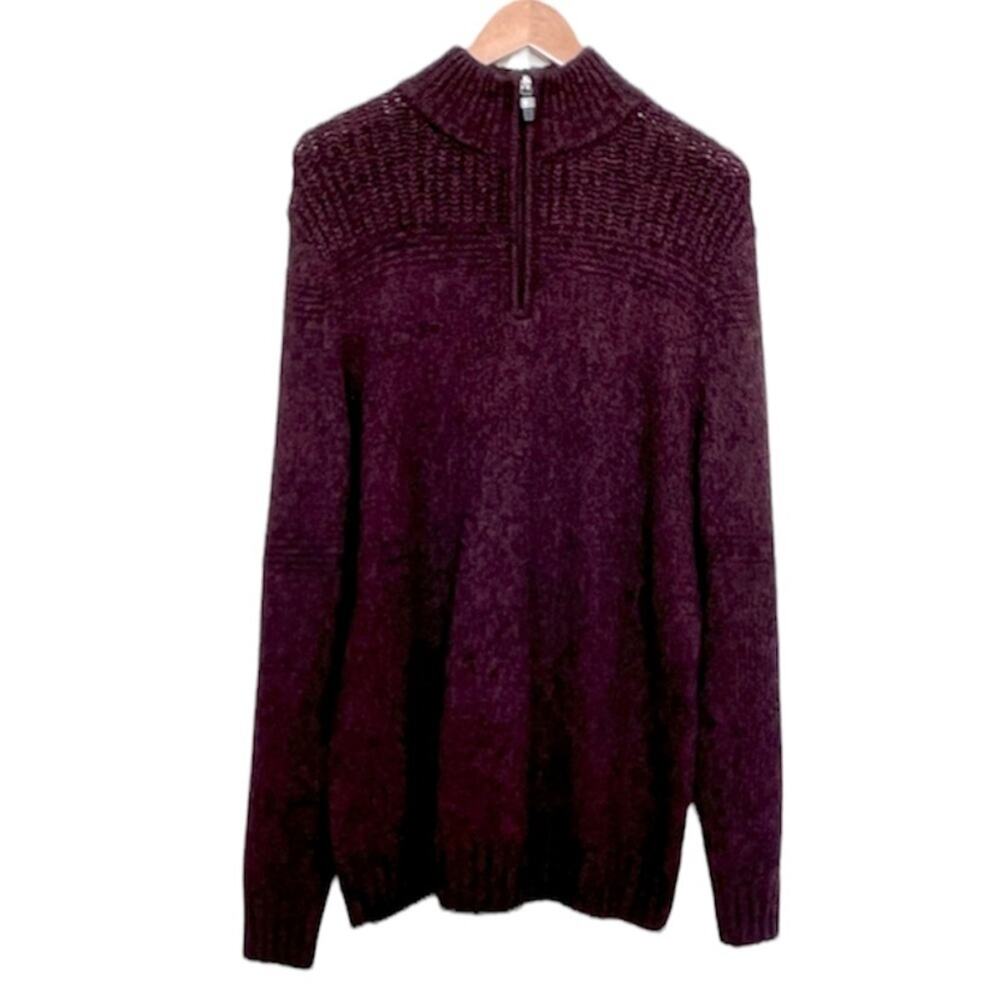 Method men's sweater size M burgundy mock neck 1/4 zip rib knit pullover